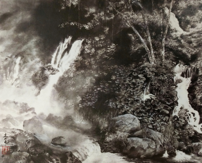日本画家　中村土光 「吐竜の滝」